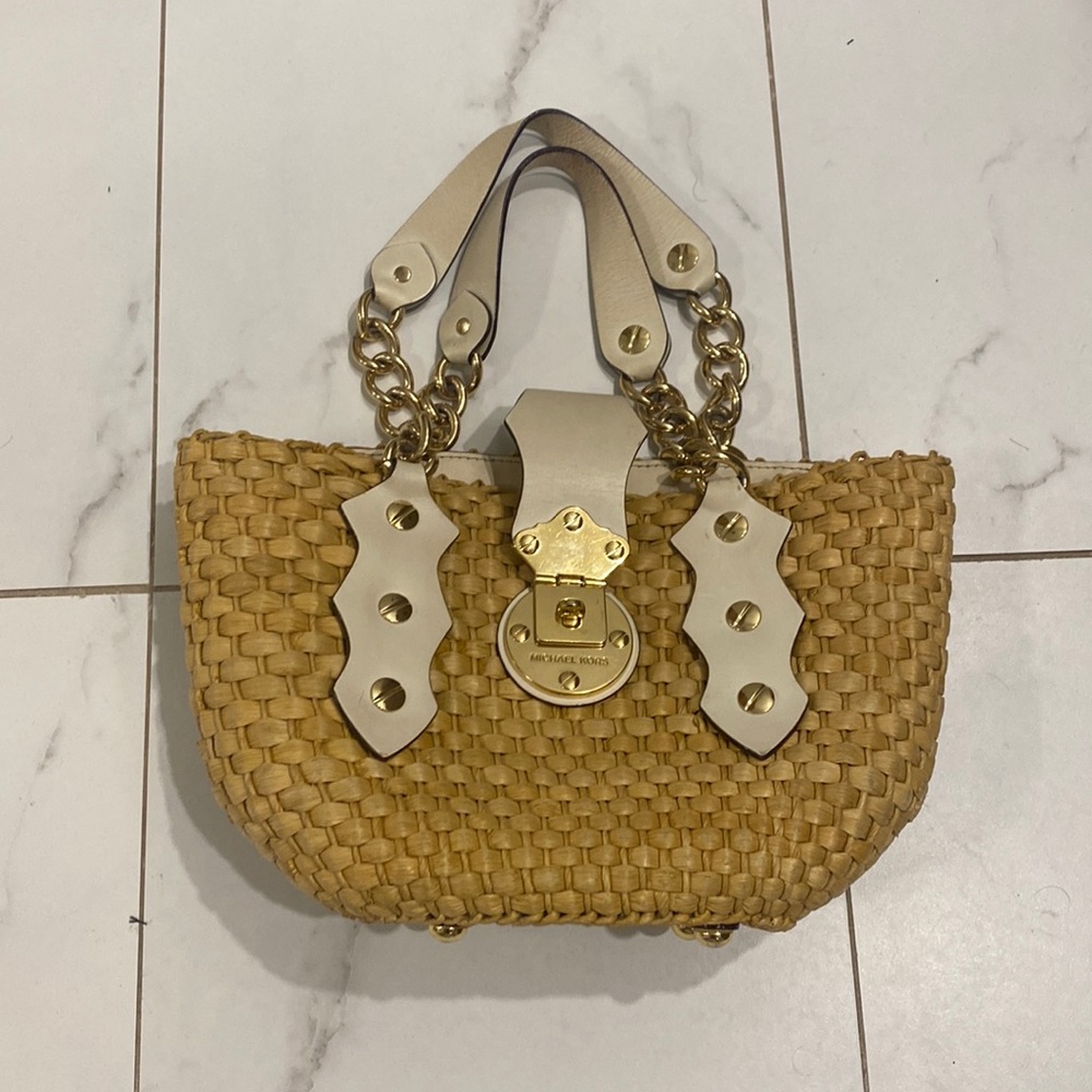Michael Kors Straw Handbag w/ White Detail